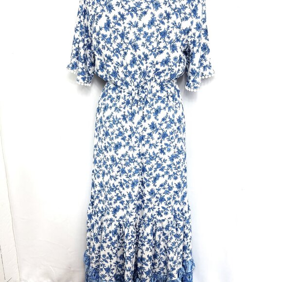 R.Vivimos Summer Floral Print Maxi Short Bell Sleeve Dress Size L - Picture 8 of 15